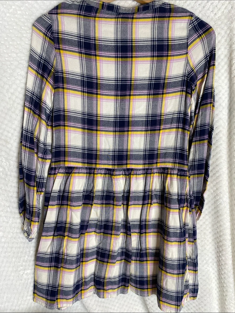 GAP kids Plaid Button Front Dress in Navy, Yellow & Lavender